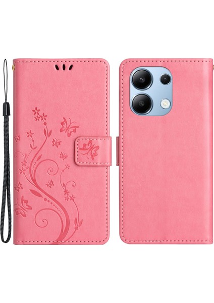Xiaomi Redmi Note 13 4g Kılıf Cüzdan Standı Kelebek Deri Flip Telefon Kapağı-Pembe (Yurt Dışından)