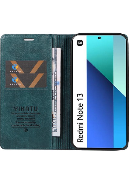 Xiaomi Redmi Note 13 4g Deri Kılıf Manyetik Kapanış Litchi Doku-Mavi Için (Yurt Dışından)