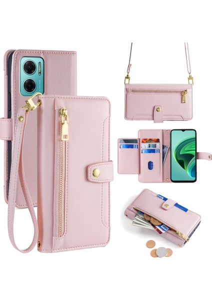 Xiaomi Redmi Note 11E 5g Kılıf Cüzdan Pu Deri Telefon Kapağı-Pembe (Yurt Dışından)