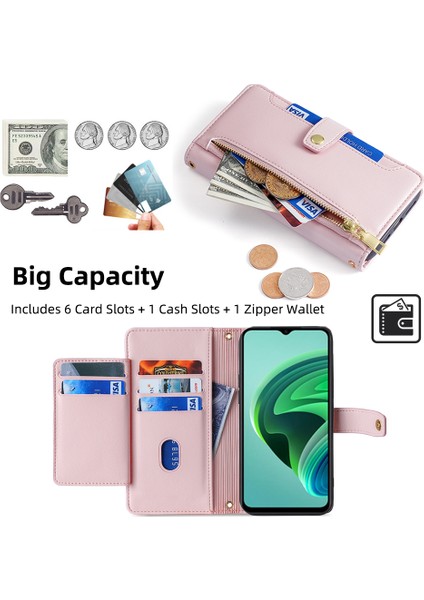 Xiaomi Redmi Note 11E 5g Kılıf Cüzdan Pu Deri Telefon Kapağı-Pembe (Yurt Dışından)