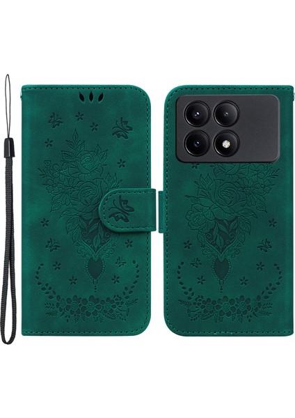Xiaomi Redmi K70E 5g Deri Kılıf Çiçek Desenli Cüzdan Tarzı Telefon Koruyucu-Yeşil (Yurt Dışından)
