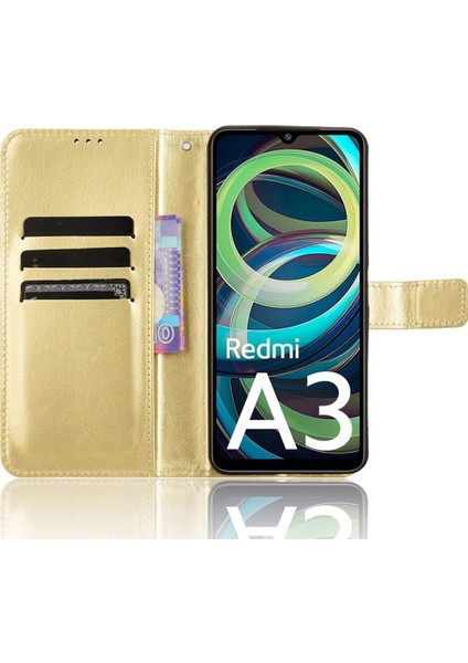 Xiaomi Redmi Için A3 Cüzdan Kılıf Crazy Horse Doku Deri Telefon Kapağı Görüntüleme Standı-Altın (Yurt Dışından) fiyatları