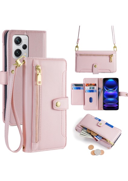 Xiaomi Redmi Note 12 Pro+ 5g Telefon Kılıfı Fermuarlı Cep Çevirme Standı Kapak-Pembe (Yurt Dışından)