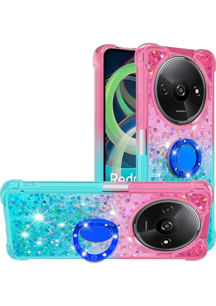 Xiaomi Redmi Için A3 Kılıf Tpu Glitter Sıvı Kickstand Telefon Kapağı-Pembe + Mavi (Yurt Dışından)
