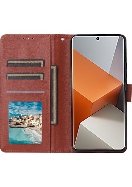 Xiaomi Redmi Note 13 Pro+ 5g Kılıf Pu Deri Standlı Telefon Kapağı, 3 Kart Yuvalı-Kahverengi (Yurt Dışından)