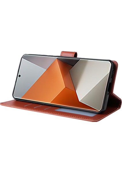 Xiaomi Redmi Note 13 Pro+ 5g Kılıf Pu Deri Standlı Telefon Kapağı, 3 Kart Yuvalı-Kahverengi (Yurt Dışından)