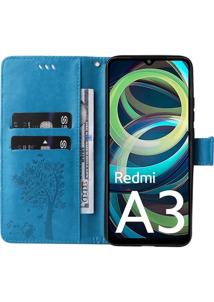 Xiaomi Redmi A3 Cüzdan Kılıf Kedi Ağacı Desenli Deri Telefon Kapağı-Mavi (Yurt Dışından) fiyatları