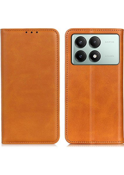 Xiaomi Redmi Için K70E 5g Kılıf Bölünmüş Deri Manyetik Çevirme Folyo Telefon Kapağı-Kahverengi (Yurt Dışından)