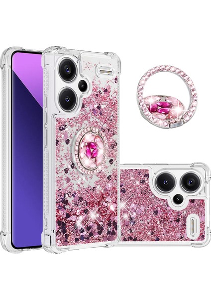 Xiaomi Redmi Için Not 13 Pro + 5g Tpu Telefon Kılıfı Yüzen Payetler Yüzük Kickstand Kapak-Gül Altın/kalpler (Yurt Dışından)