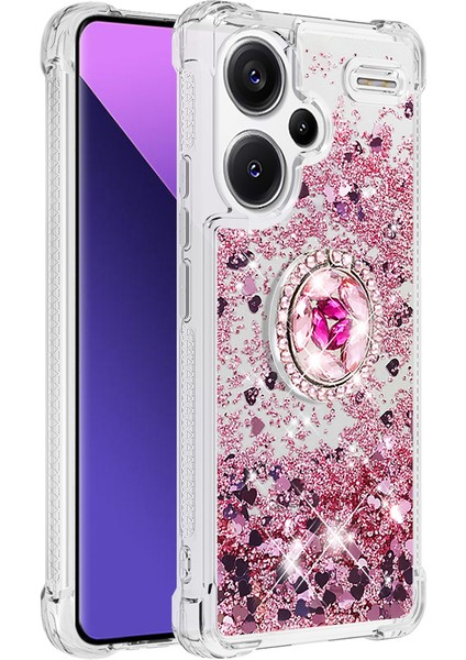 Xiaomi Redmi Için Not 13 Pro + 5g Tpu Telefon Kılıfı Yüzen Payetler Yüzük Kickstand Kapak-Gül Altın/kalpler (Yurt Dışından) modelleri
