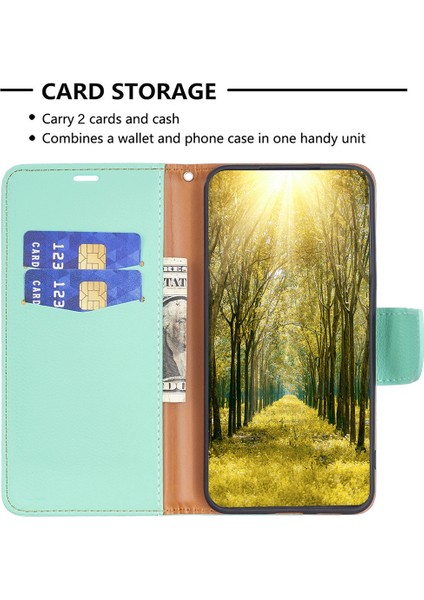 Xiaomi Poco X6 5g Telefon Kılıfı Için Düz Renk Pu Deri Standı Görünüm Kapağı Litchi Doku-Yeşil (Yurt Dışından) modelleri