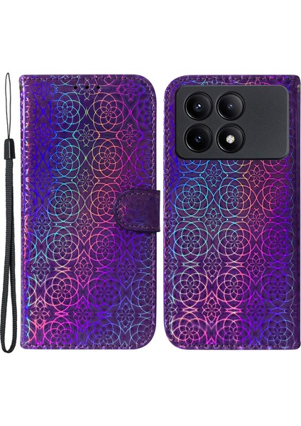 Xiaomi Redmi K70E 5g Pu Deri Telefon Kılıfı Darbeye Dayanıklı Göz Kamaştırıcı Çiçek Desenli Kılıf-Mor (Yurt Dışından)
