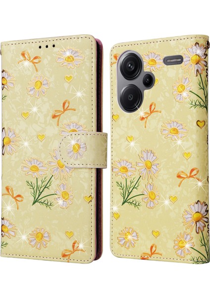 Xiaomi Redmi Note 13 Pro+ 5g Kılıf Deri Lake Telefon Kapağı Rfıd Engelleme-Sarı Papatya (Yurt Dışından)