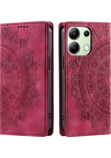 Xiaomi Redmi Note 13 4g Kılıf Deri Flip Telefon Kapağı Mandala Çiçek Desenli-Gül (Yurt Dışından)