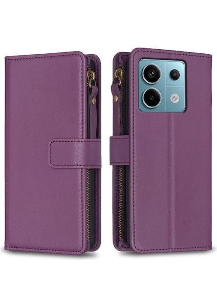 Xiaomi Poco X6 5g Deri Kılıf Kart Tutucu Fermuarlı Cep Telefonu Kapağı-Koyu Mor (Yurt Dışından)