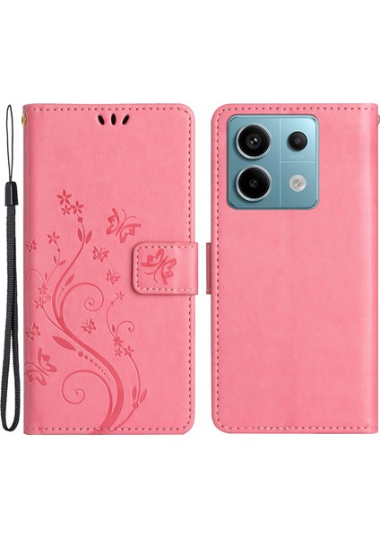 Xiaomi Redmi Note 13 Pro 5g Kılıf Deri Cüzdan Kapak Kelebek Baskılı-Pembe (Yurt Dışından)