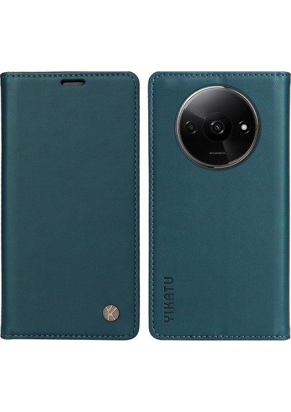 Xiaomi Redmi A3 Kılıfı Gizli Manyetik Adsorpsiyon Deri Telefon Kapağı-Yeşil (Yurt Dışından)