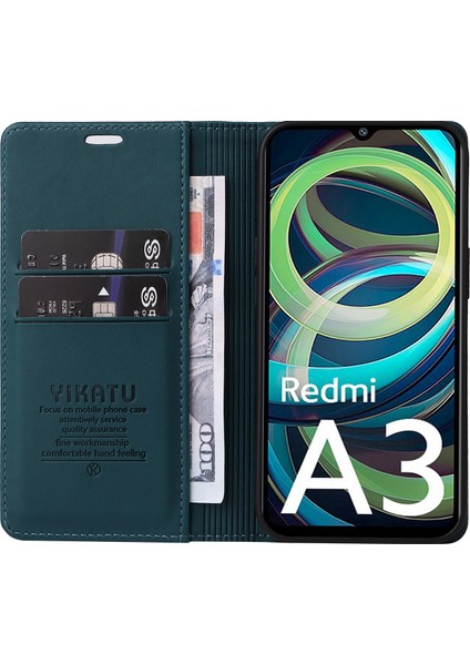 Xiaomi Redmi A3 Kılıfı Gizli Manyetik Adsorpsiyon Deri Telefon Kapağı-Yeşil (Yurt Dışından) fiyatları