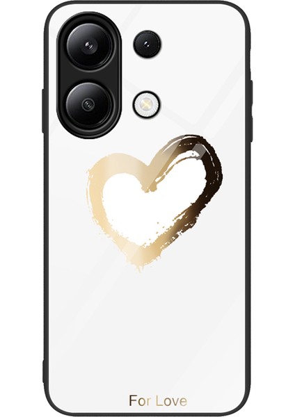 Xiaomi Redmi Note 13 4g Kılıf Desen Baskı Temperli Cam+Pc+Tpu Telefon Kapağı-Aşk Için/beyaz (Yurt Dışından)