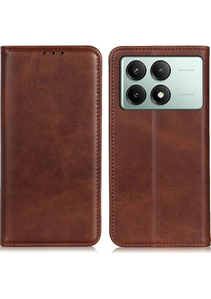 Xiaomi Redmi Için K70E 5g Kılıf Bölünmüş Deri Manyetik Çevirme Folyo Telefon Kapağı-Kahve (Yurt Dışından)