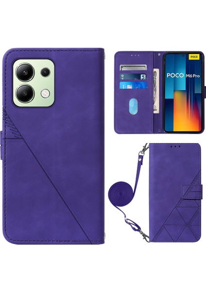 Xiaomi Redmi Note 13 Pro 4g Kılıf Crossbody Tasarım Deri Cüzdan Telefon Kapağı-Mor (Yurt Dışından)