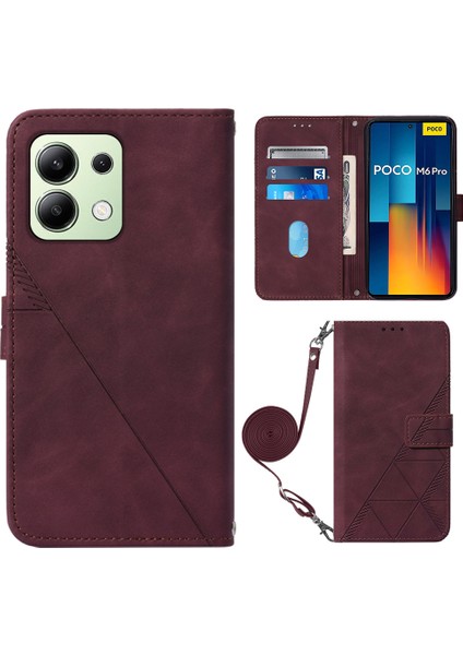 Xiaomi Redmi Note 13 Pro 4g Kılıf Crossbody Tasarım Deri Cüzdan Telefon Kapağı-Şarap Kırmızısı Için (Yurt Dışından)