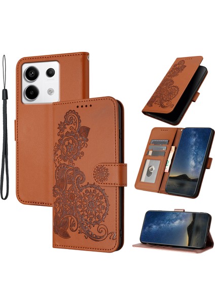 Xiaomi Redmi Note 13 Pro 4g Cüzdan Telefon Kılıfı Anti-Drop Deri Folyo Flip Case-Kahve Için (Yurt Dışından)