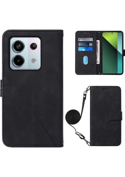 Xiaomi Redmi Note 13 Pro 5g Kılıf Deri Telefon Kılıfı, Çapraz Askılı-Siyah (Yurt Dışından)