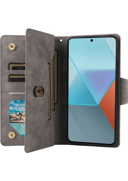 Xiaomi Redmi Note 13 Pro 5g Fermuarlı Kılıf Pu Deri Standlı Flip Telefon Kapağı-Gri (Yurt Dışından)