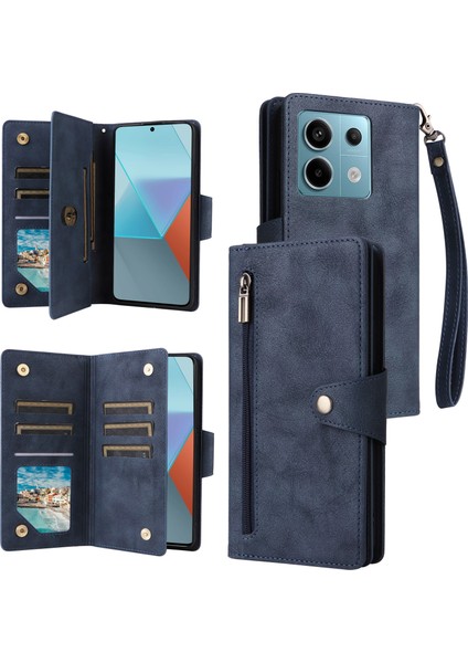 Xiaomi Redmi Note 13 Pro 5g Fermuarlı Kılıf Pu Deri Standlı Flip Telefon Kapağı-Mavi Için (Yurt Dışından)