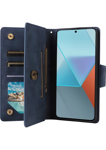 Xiaomi Redmi Note 13 Pro 5g Fermuarlı Kılıf Pu Deri Standlı Flip Telefon Kapağı-Mavi Için (Yurt Dışından)