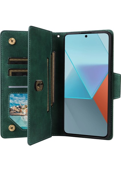 Xiaomi Redmi Note 13 Pro 5g Fermuarlı Kılıf Pu Deri Standlı Flip Telefon Kapağı-Yeşil (Yurt Dışından) modelleri