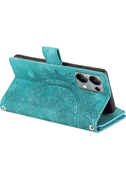 Xiaomi Redmi Note 13 Pro 5g Kılıf Mandala Fermuarlı Cep Flip Deri Telefon Kılıfı Kayışlı-Yeşil (Yurt Dışından) modelleri