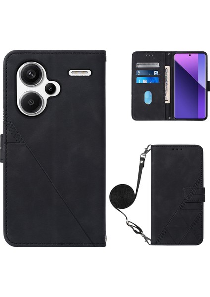 Xiaomi Redmi Note 13 Pro+ 5g Kılıf Omuz Askılı Flip Deri Telefon Kılıfı-Siyah (Yurt Dışından)