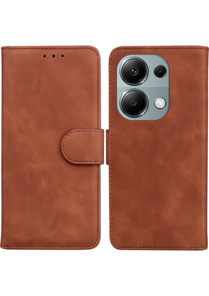 Xiaomi Redmi Note 13 Pro 4g Kılıf Flip Standı Düz ​​renk Tasarım Telefon Kapağı-Kahverengi (Yurt Dışından)