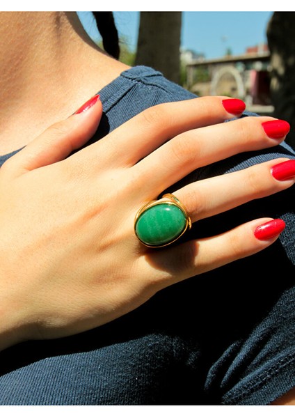Oval Yeşil Akik Doğal Taş Ayarlanabilir Kadın Doğal Taş Yüzük EUY13YA fiyatları