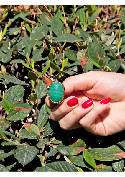 Oval Yeşil Akik Doğal Taş Ayarlanabilir Kadın Doğal Taş Yüzük EUY13YA modelleri