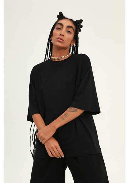 Truvakar Kol Basic Oversize Tişört Siyah