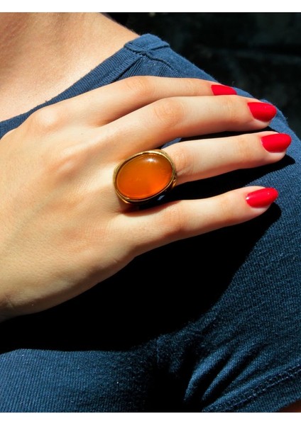 Oval Sarı Akik Doğal Taş Ayarlanabilir Kadın Doğal Taş Yüzük EUY13SA fiyatları