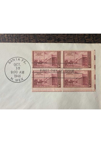 Usa Amerika Damgalı Ilk Gün Zarfı New Mexico Acquisition New Mexico Today 1946 Santa Fe Fdc Dörtlü Blok Pullu modelleri