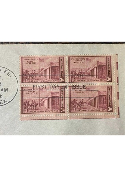 Usa Amerika Damgalı Ilk Gün Zarfı New Mexico Acquisition New Mexico Today 1946 Santa Fe Fdc Dörtlü Blok Pullu fırsatları