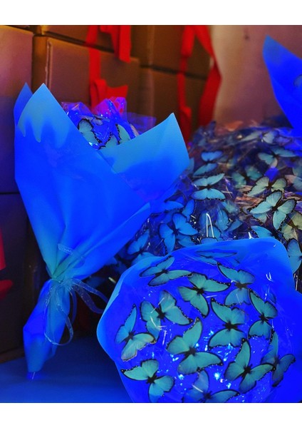 Mavi Işıklı Kelebek Buketi -Mavi Kelebek modelleri