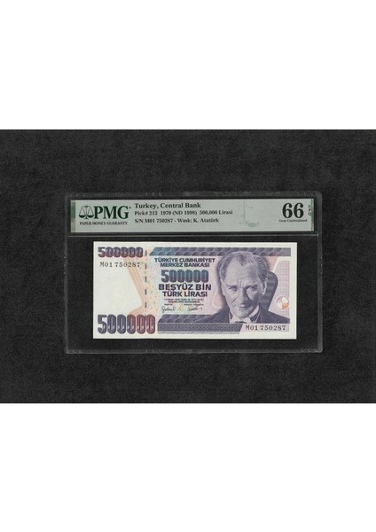Türk Lirası Pmg 66 Epq Gem Unc Çil 500.000 Lira PICK#212 1970 (Nd 1998) S/n M01 7. Emisyon 4. Tertip