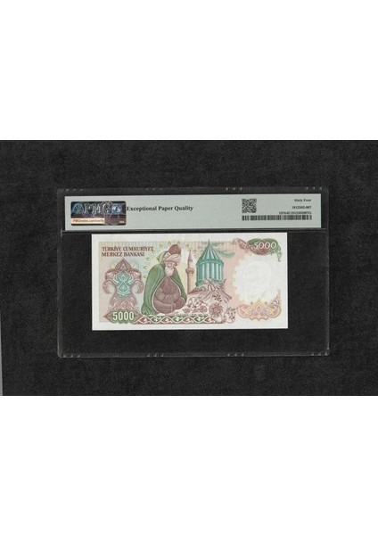 Türk Lirası Pmg 64 Epq Choice Unc Çil 5.000 Lira P 197 1970 (Nd 1981) S/n F04 7. Emisyon 3. Tertip Büyük Mevlana