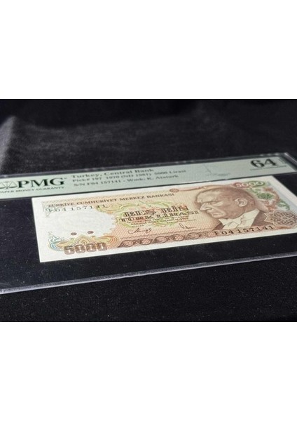 Türk Lirası Pmg 64 Epq Choice Unc Çil 5.000 Lira P 197 1970 (Nd 1981) S/n F04 7. Emisyon 3. Tertip Büyük Mevlana