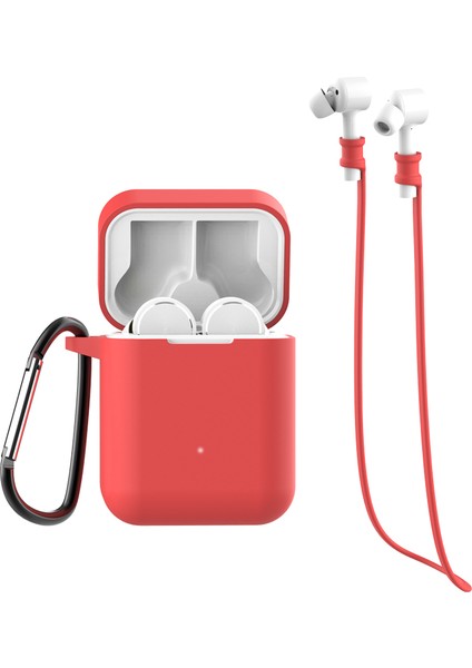 Forestl Digital Xiaomi Air Bluetooth Kulaklık Için 3'ü 1 Arada Set [silikon Kılıf + Boyun Askıları + Karabina] -Kırmızı (Yurt Dışından)