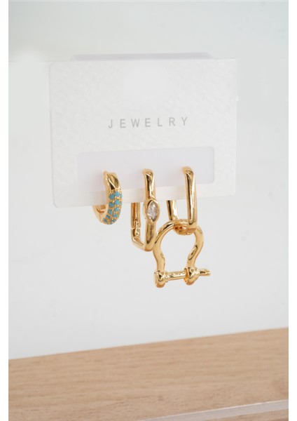 Kadın Vip Seri Zirkon Taşlı 3'lü Küpe