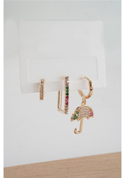 Kadın Vip Seri Zirkon Taşlı 3'lü Küpe