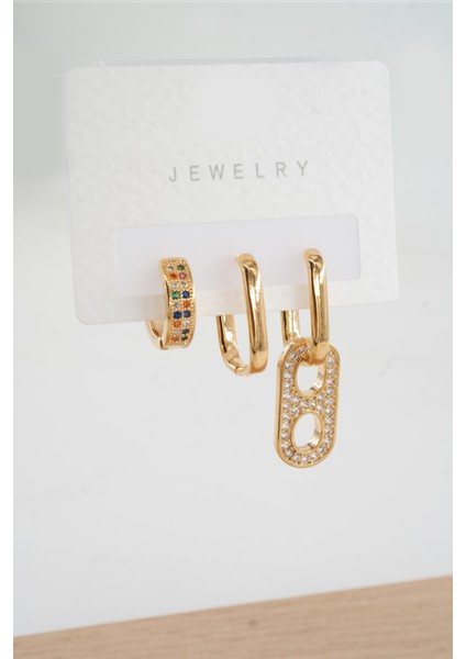 Kadın Vip Seri Zirkon Taşlı 3'lü Küpe