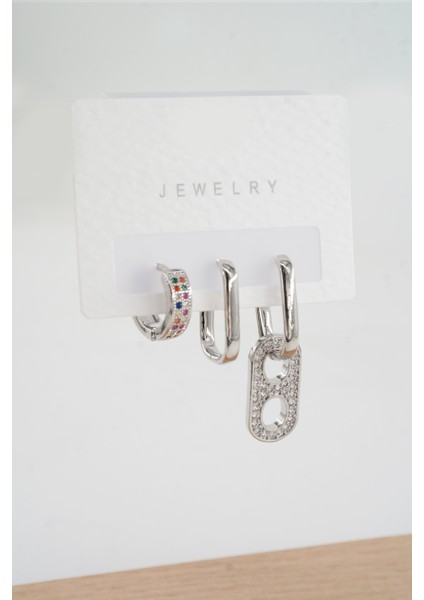 Kadın Vip Seri Zirkon Taşlı 3'lü Küpe